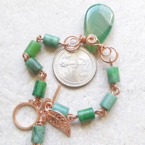 Handmade OOAK Green Agate & Jasper Copper Bracelet! Artisan Wire Wrapped Jewelry - Picture 6 of 13